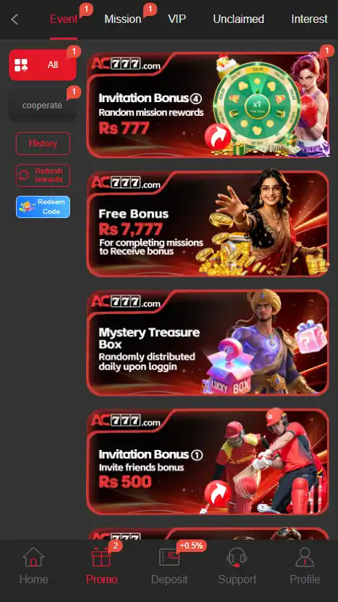 AC777 Game Promotional Offers and Reward Structure