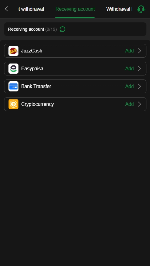P88 App payment interface showing EasyPaisa, JazzCash, and PKR withdrawal options for secure local transactions in Pakistan.