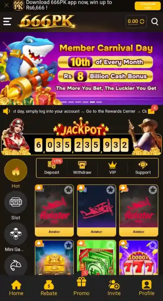 666PK Game app interface showing available online games and features for Android users.
