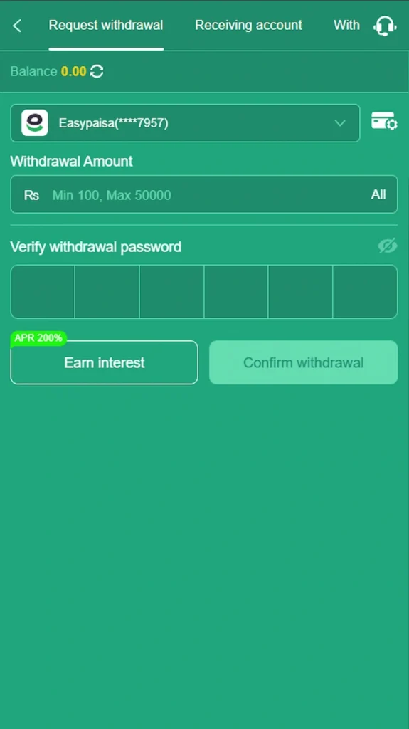 88KA Game withdrawal screen showing EasyPaisa and JazzCash payout options