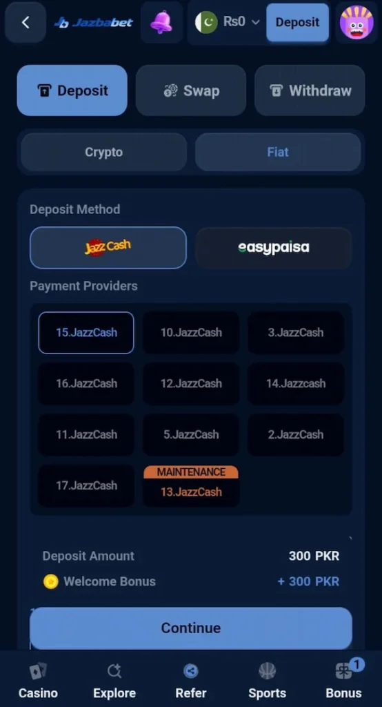 JazbaBet Game Deposit Method and JazzCash Integration