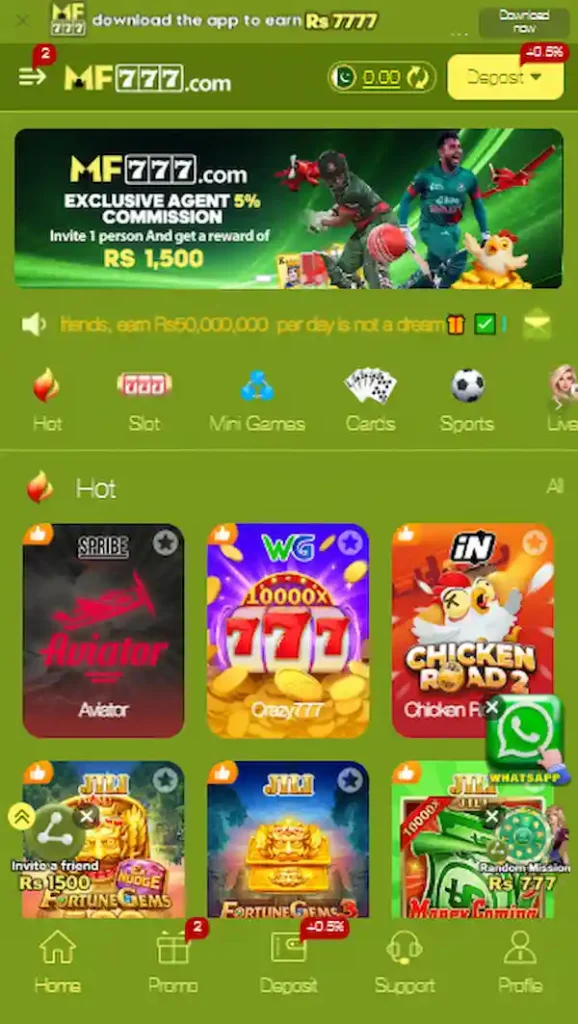MF777 Game Dashboard Featuring Hot Games and Aviator